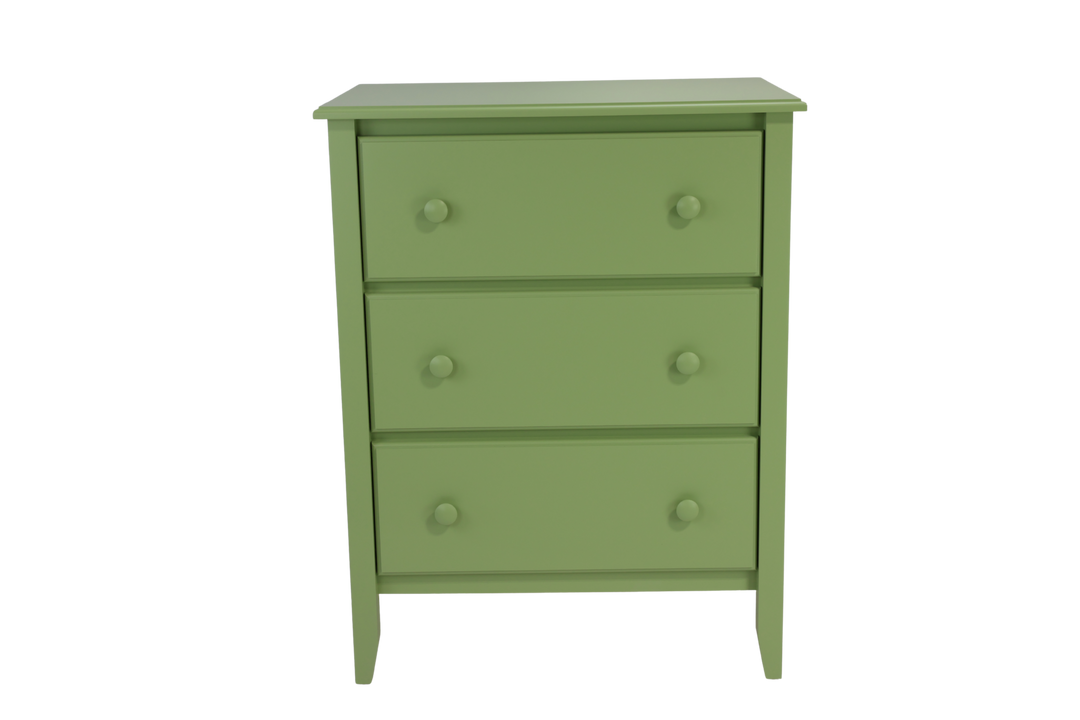 3-Drawer Chest with Smooth Panels and Small Mushroom Knobs in Foliage