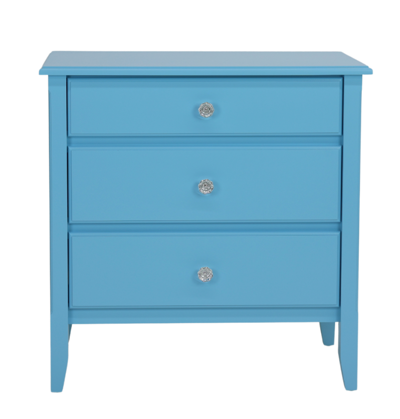 3-Drawer Bedside Chest with Beadboard Panels and Crystal Knobs in Surf&