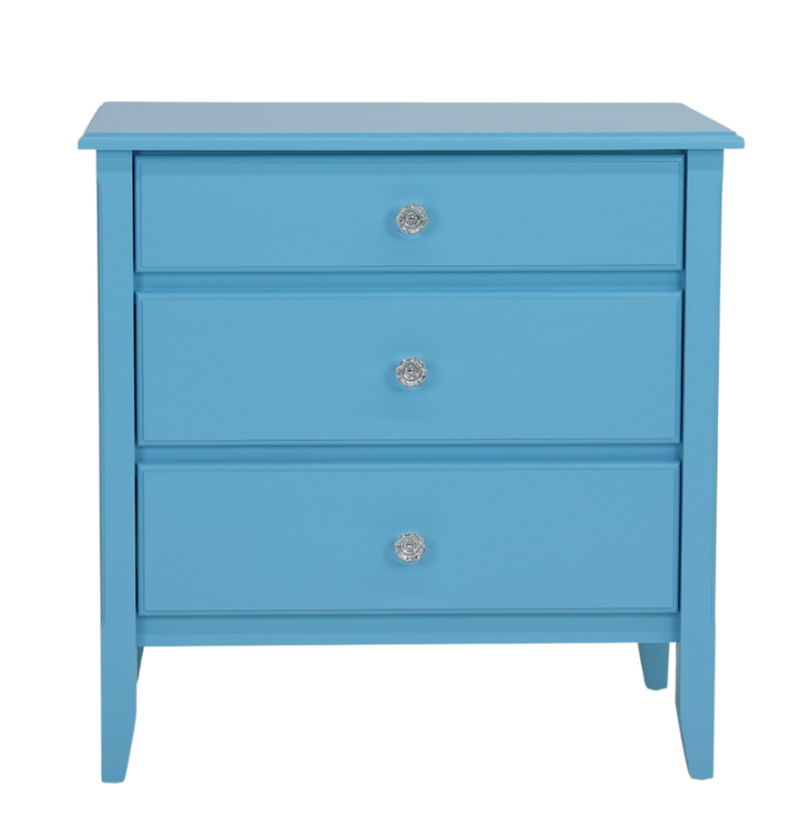 3-Drawer Bedside Chest with Beadboard Panels and Crystal Knobs in Surf&
