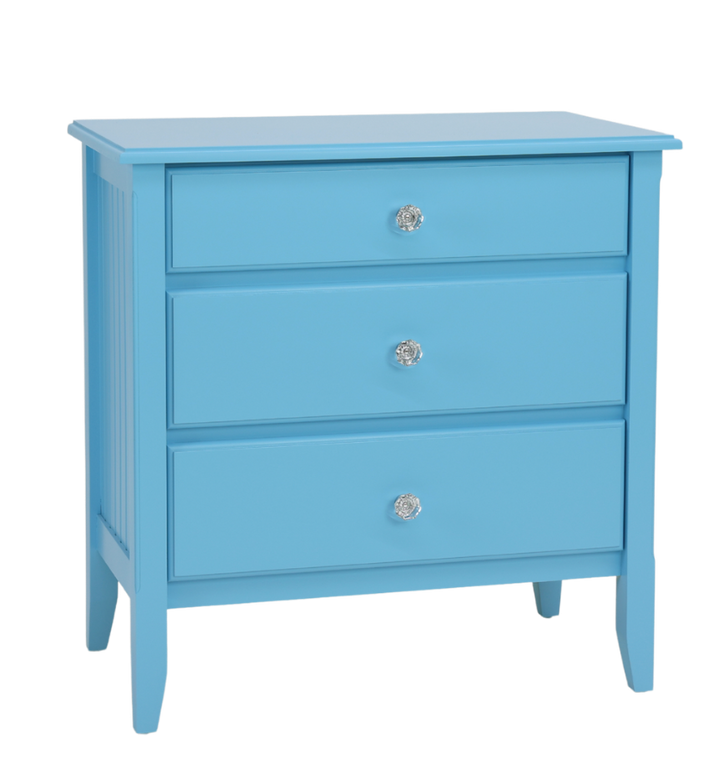 3-Drawer Bedside Chest with Beadboard Panels and Crystal Knobs in Surf&
