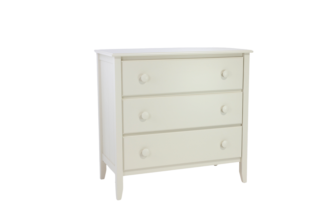 3-Drawer Wide Chest with Barnboard Panels and Large Mushroom Knobs in Hammock