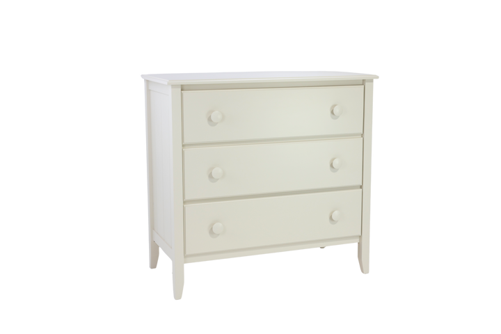 3-Drawer Wide Chest with Barnboard Panels and Large Mushroom Knobs in Hammock