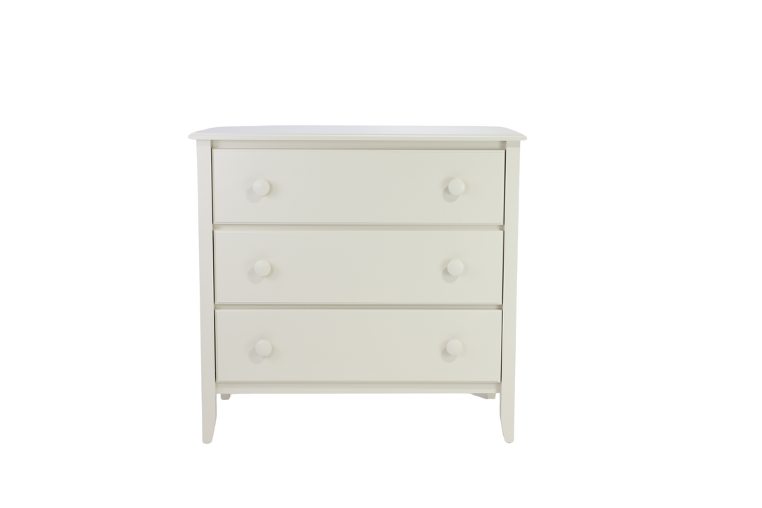 3-Drawer Wide Chest with Barnboard Panels and Large Mushroom Knobs in Hammock