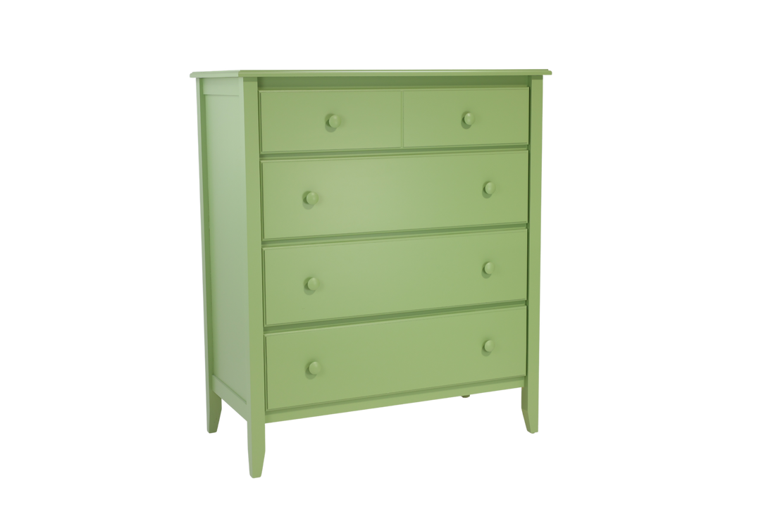 4-Drawer Wide Chest with Smooth Panels and Small Mushroom Knobs in Foliage