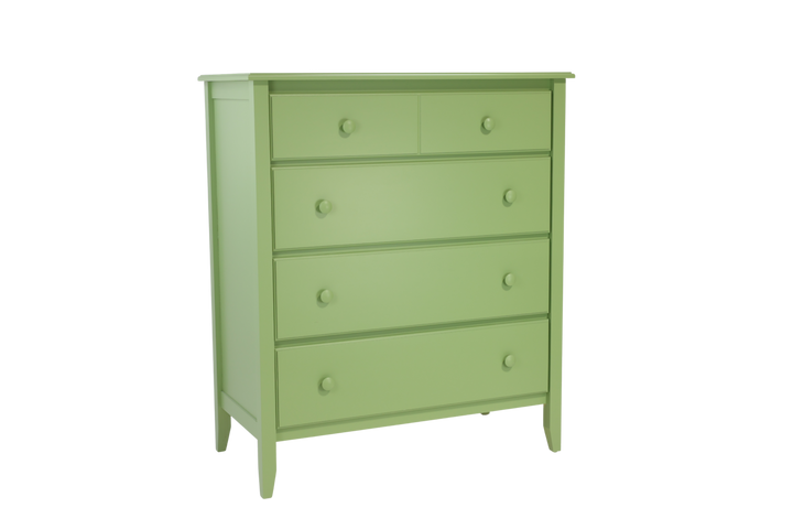 4-Drawer Wide Chest with Smooth Panels and Small Mushroom Knobs in Foliage