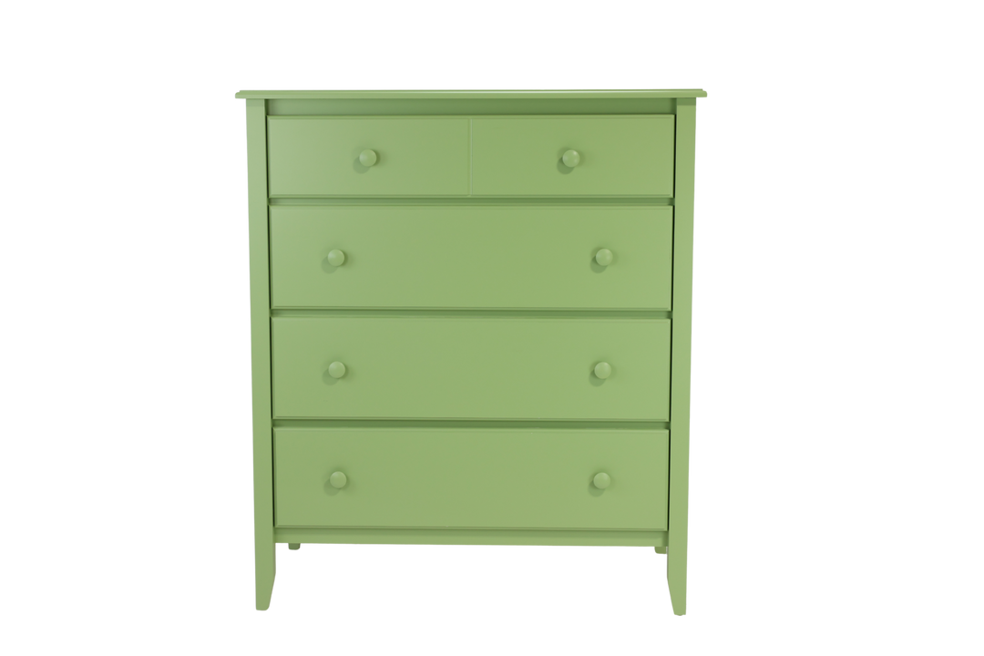 4-Drawer Wide Chest with Smooth Panels and Small Mushroom Knobs in Foliage