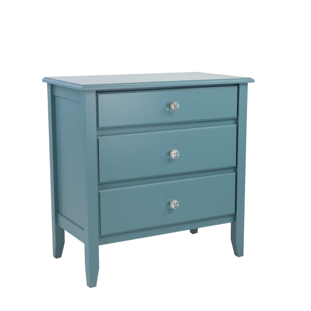 3-Drawer Bedside Chest with Smooth Panels and Crystal Knobs in Evangeline