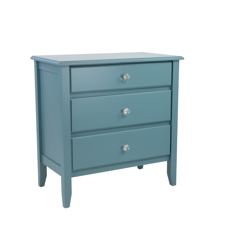 3-Drawer Bedside Chest with Smooth Panels and Crystal Knobs in Evangeline