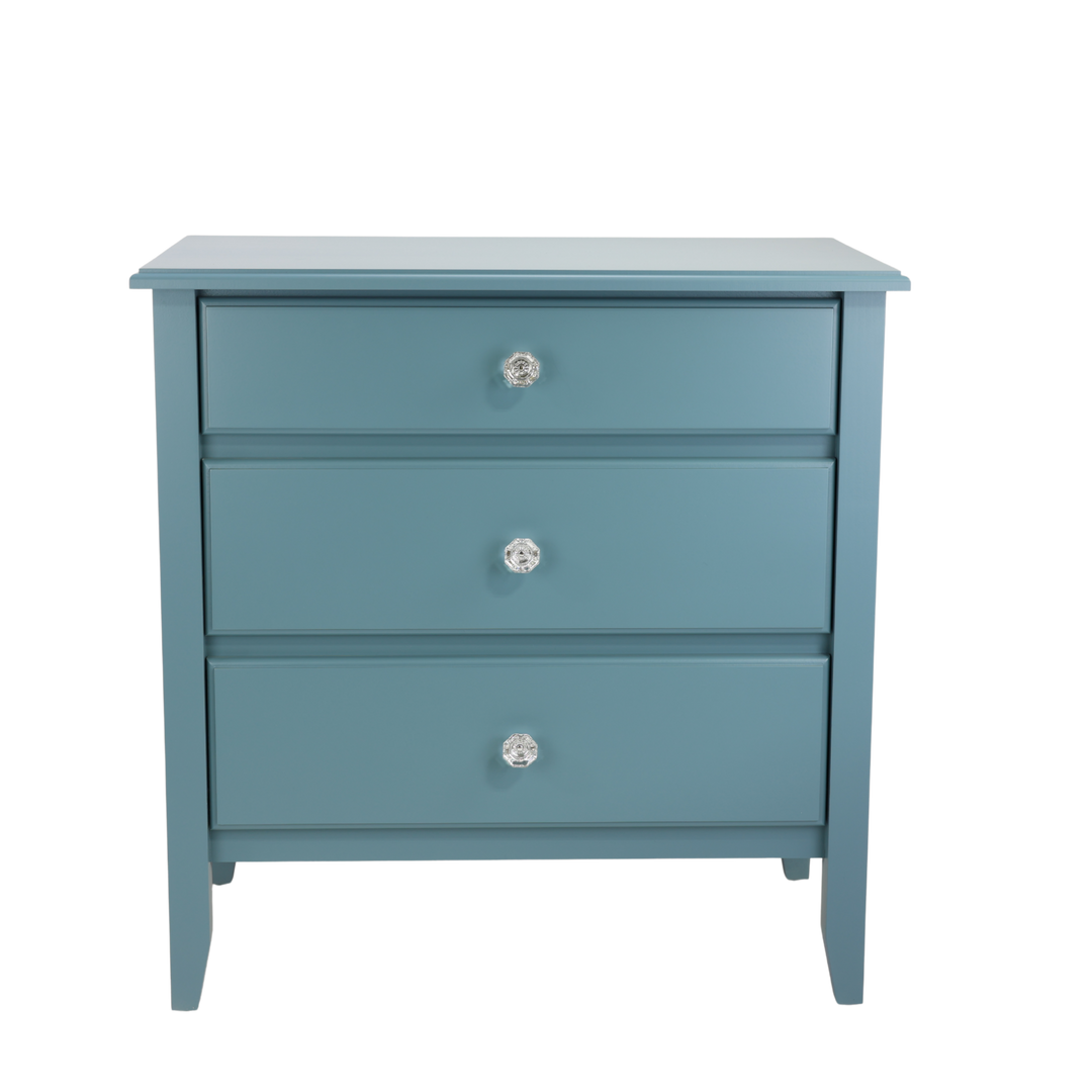 3-Drawer Bedside Chest with Smooth Panels and Crystal Knobs in Evangeline