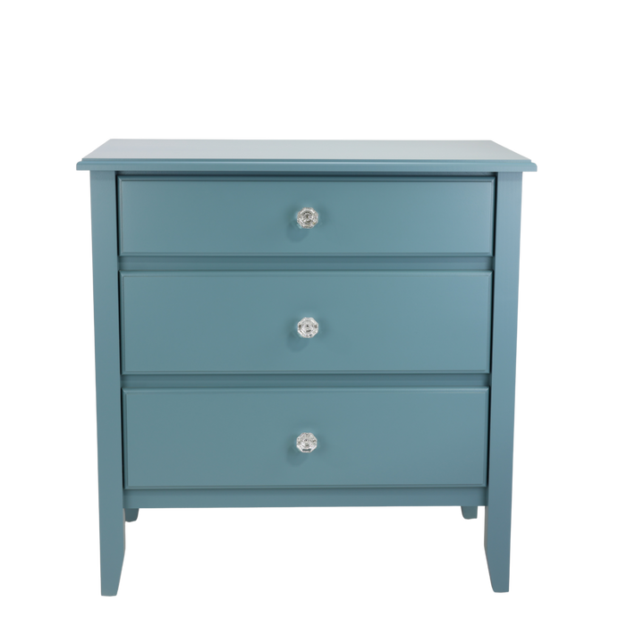3-Drawer Bedside Chest with Smooth Panels and Crystal Knobs in Evangeline