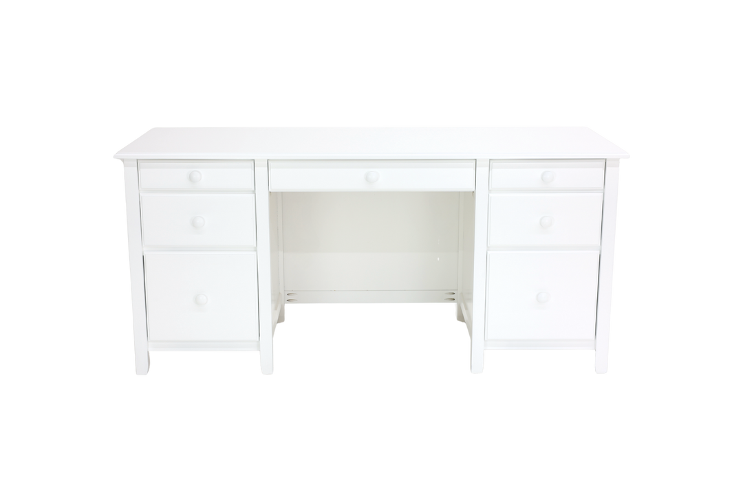 Double Pedestal Desk with Beadboard Panels and Small Mushroom Knobs in Sugar