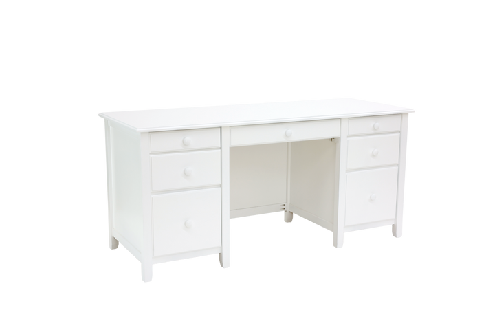 Double Pedestal Desk with Beadboard Panels and Small Mushroom Knobs in Sugar