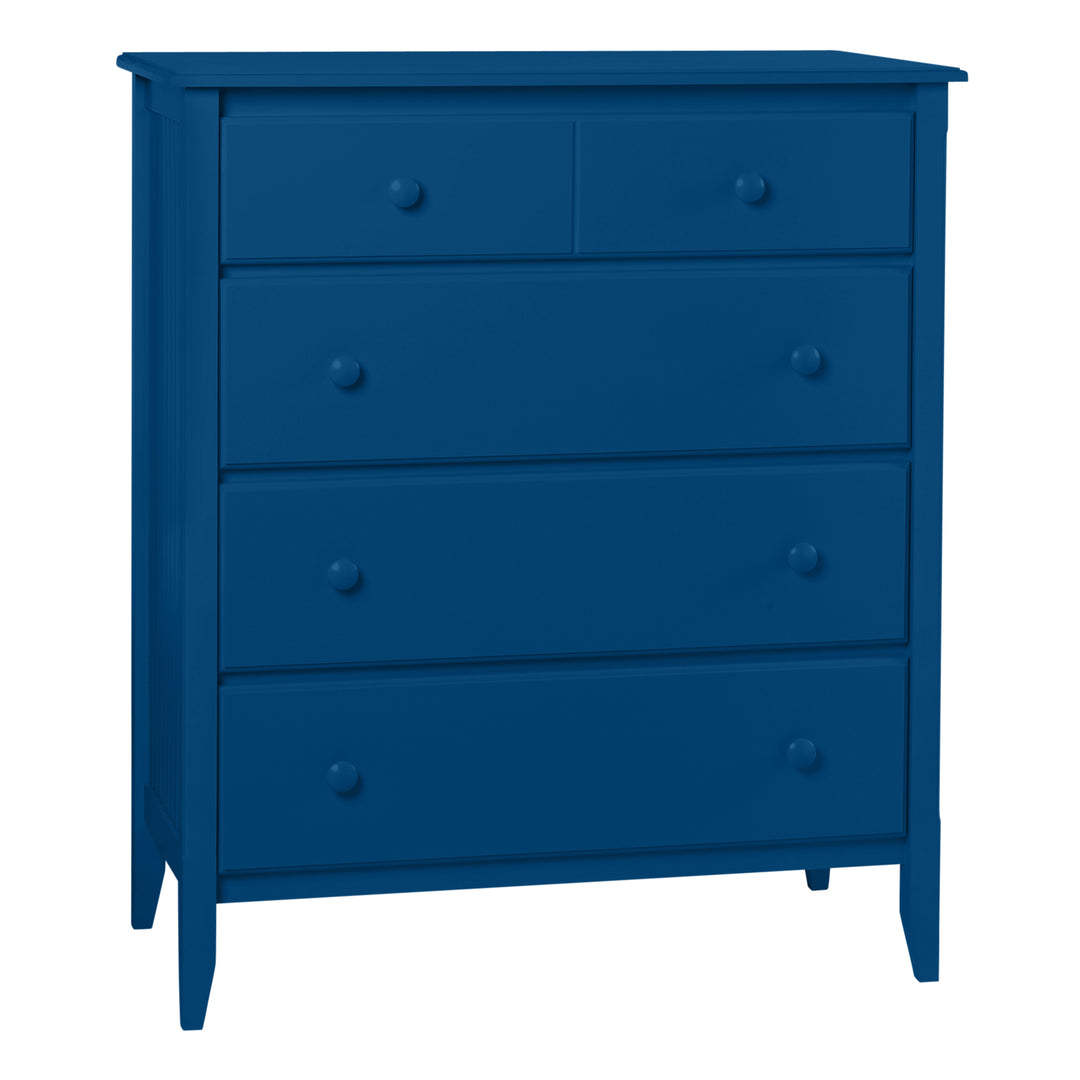 4-Drawer Wide Chest with Smooth Panels and Small Mushroom Knobs in Lake