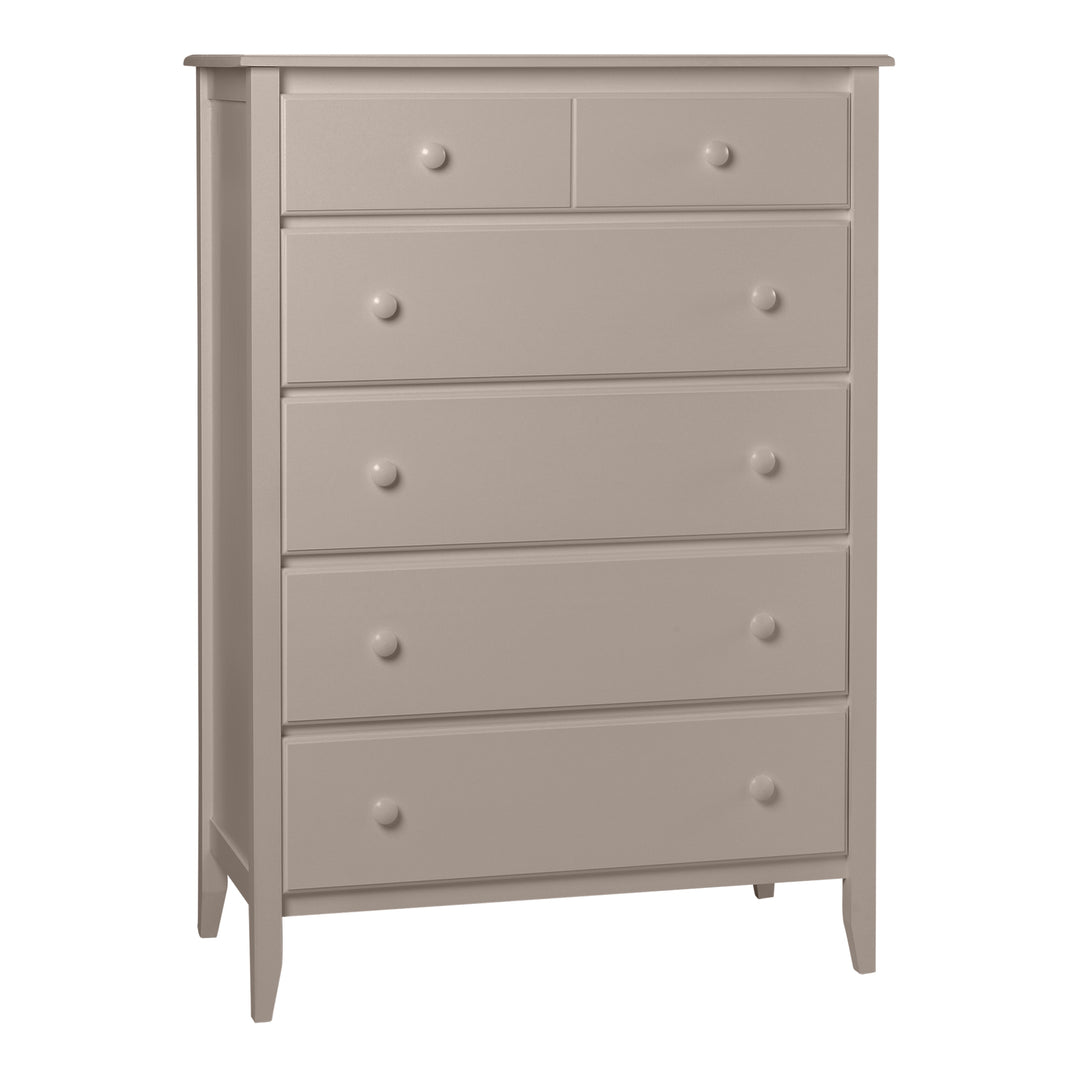 5-Drawer Wide Chest with Beadboard Panels and Pewter Cup Pulls in Goose