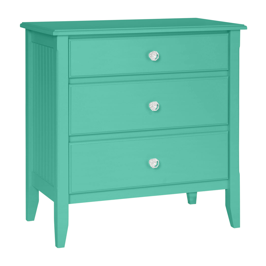 3-Drawer Bedside Chest with Beadboard Panels and Crystal Knobs in Getaway